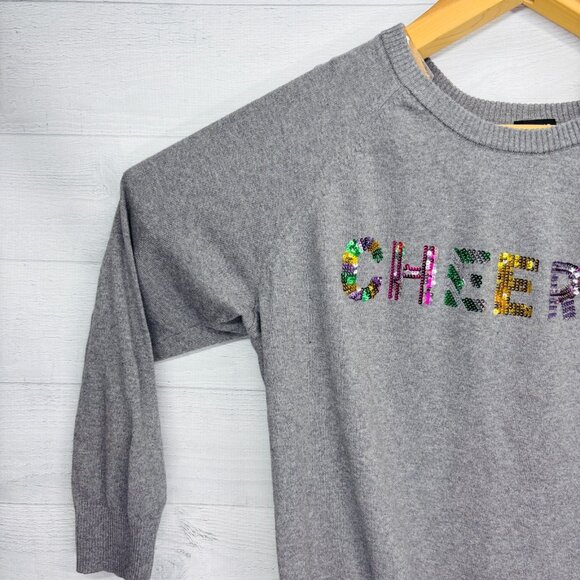 Torrid 3X Holiday CHEERS Sweater Sequin Graphic Gray Cotton Festive Pullover - Picture 4 of 14